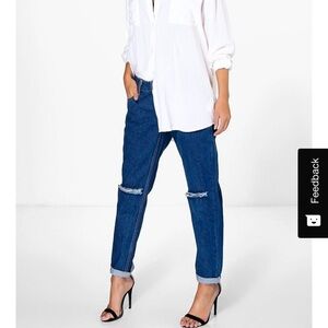 NWT Boohoo Size 4 Abigail Low Rise Boyfriend Knee Rip Jeans indigo